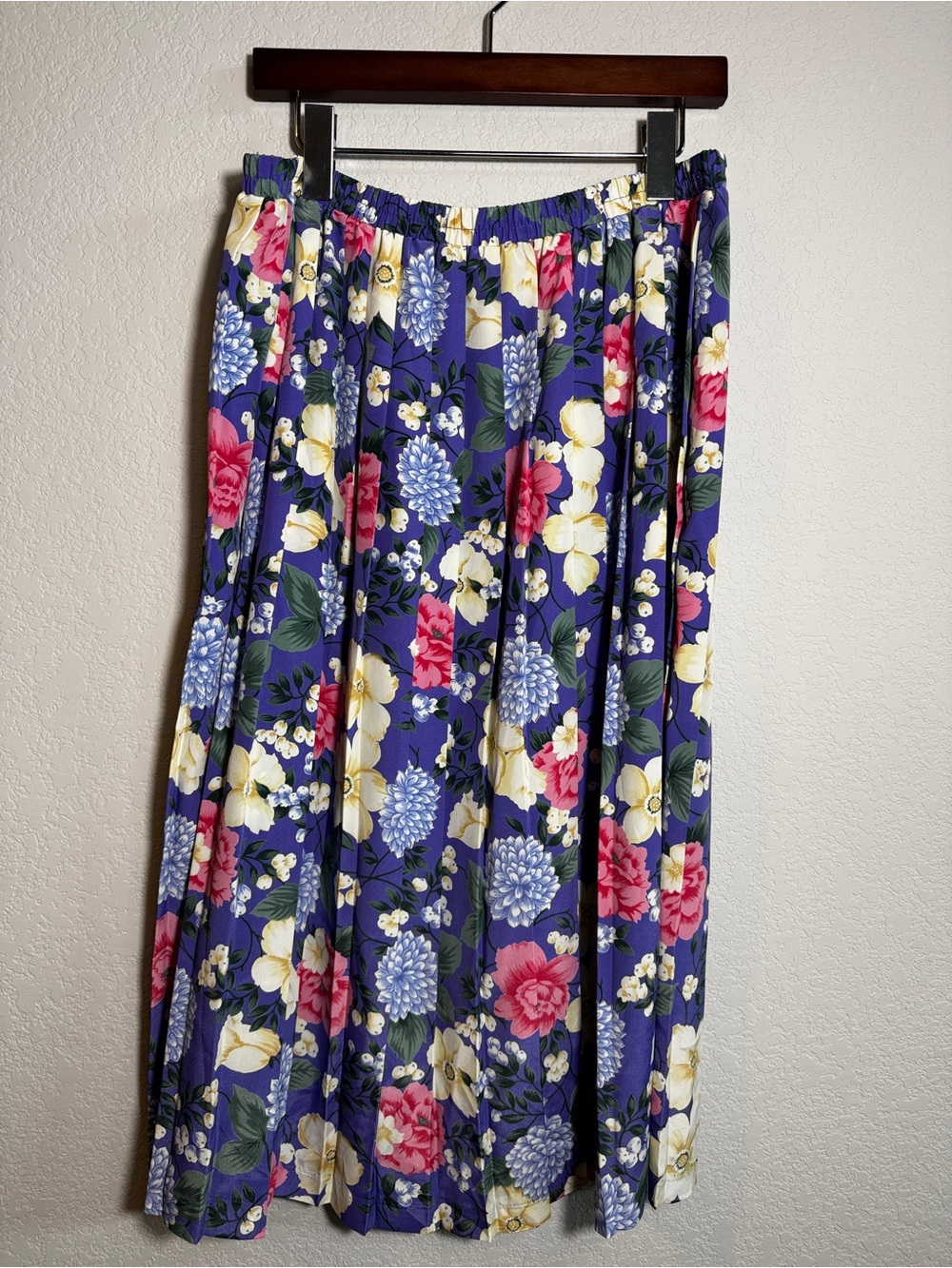 Leslie Fay Skirt Womens Large Purple Floral Pleated Midi Vintage 80s 90s